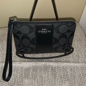 Gray & Black Coach Signature PVC Corner Zip Wristlet